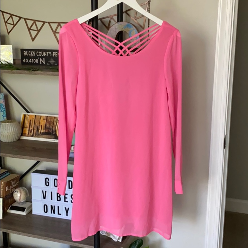 Light pink long sleeve chiffon dress from Lulus